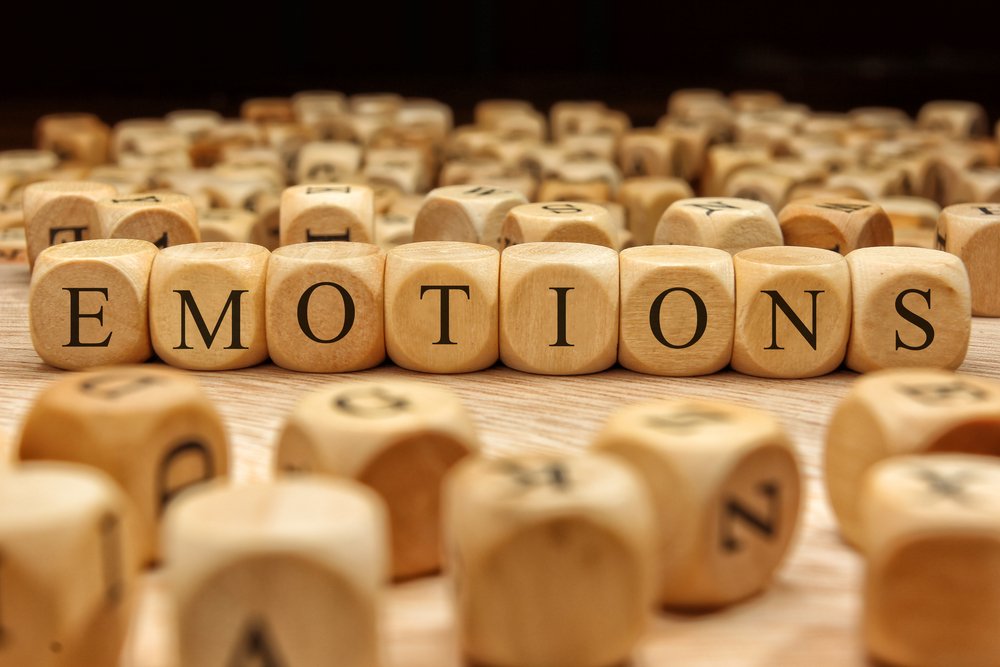 Emotions word written on wood block