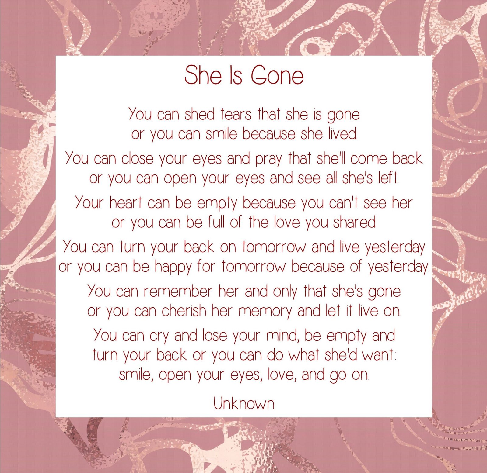 She Is Gone Poem Tessa Cason