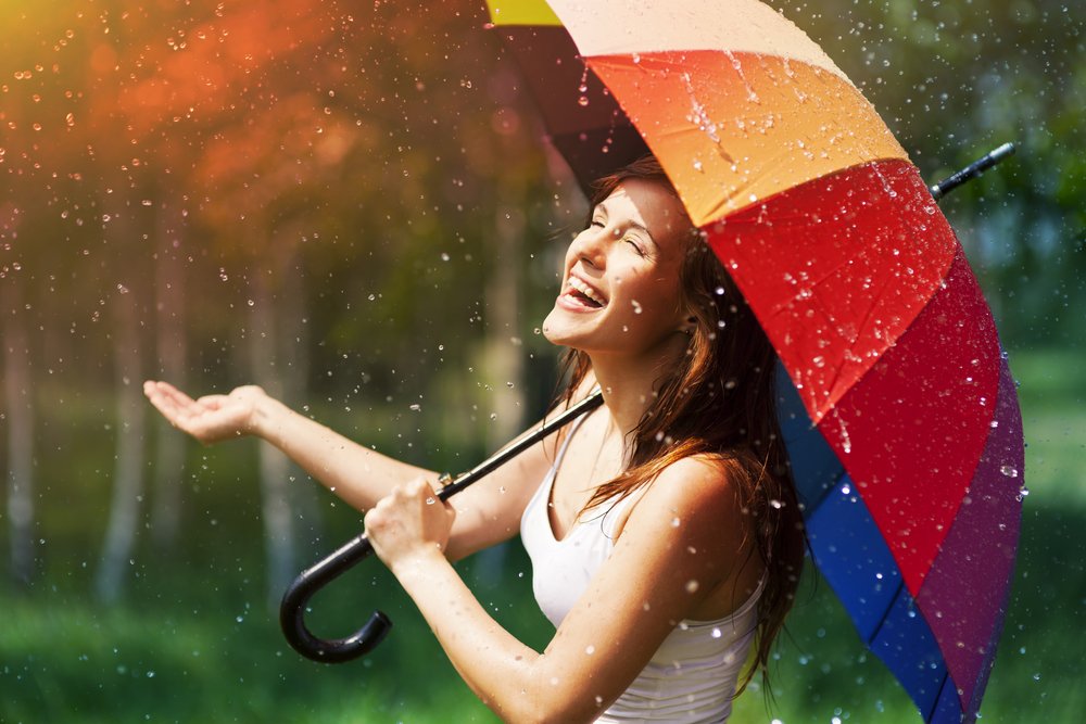 Woman in Rain with Umbrella